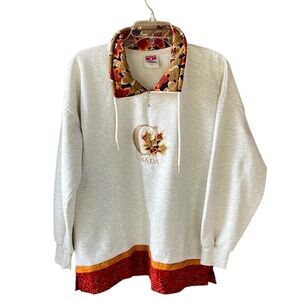 Vintage CityScape Canada Graphic Embroidered Sweatshirt Gray Maple Leaf Trim SzM